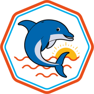 Stars Swimming School Progress Chart - Level 8 Badge - Dash the Dolphin@4xwhite