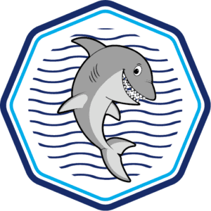 Stars Swimming School Progress Chart - Level 9 Badge - Striker the Shark@4xwhite